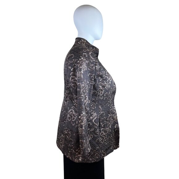 Linda Allard Ellen Tracy Brown & Gold Floral Print Open-Front Jacket Sz 16 - Picture 5 of 11